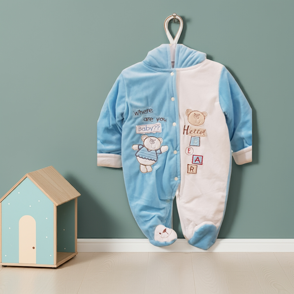 "Where are you Baby" Hooded & Footed Winter Romper