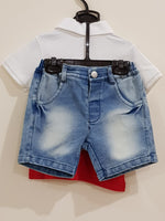 Polo Shirt with Denim Jean Shorts - 2 Pcs  Set - Little World