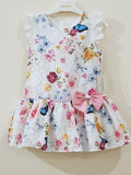 Elegant Sleeveless Floral Bow Tie Frock - Little World