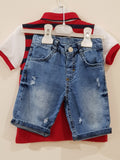 Polo T Shirt "94" with Ribbed Denim Jeans (2 Pcs Set) - Little World