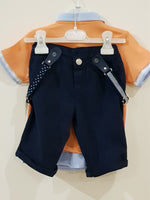 Polo T Shirt "K - 75" with Cotton Jeans with Suspenders  (2 Pcs Set) - Little World