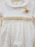 Winter Velour "3 D Flower" Romper (White)
