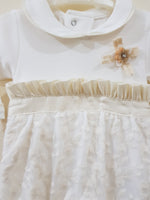 Winter Velour "3 D Flower" Romper (White)